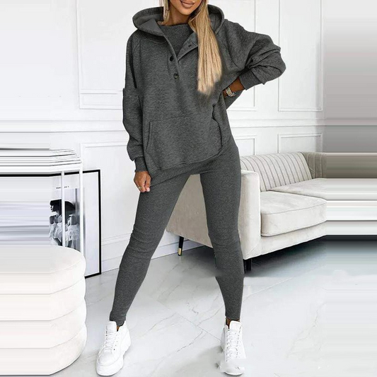 Dames 2-delige Huispak Loungewear Set – Hoodie met Capuchon en Legging, Zachte Stof, Homewear voor Thuis