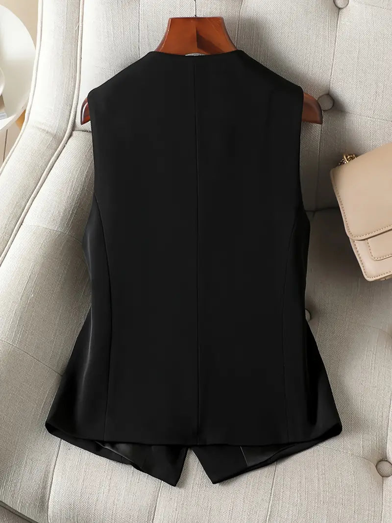 Wollen Dames Gilet met Diepe V-Hals – Getailleerde Pasvorm voor Een Slanke Look