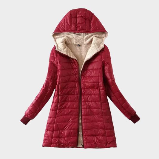 Yasmien | Gewatteerde Jas met Kap in Middellange Lengte