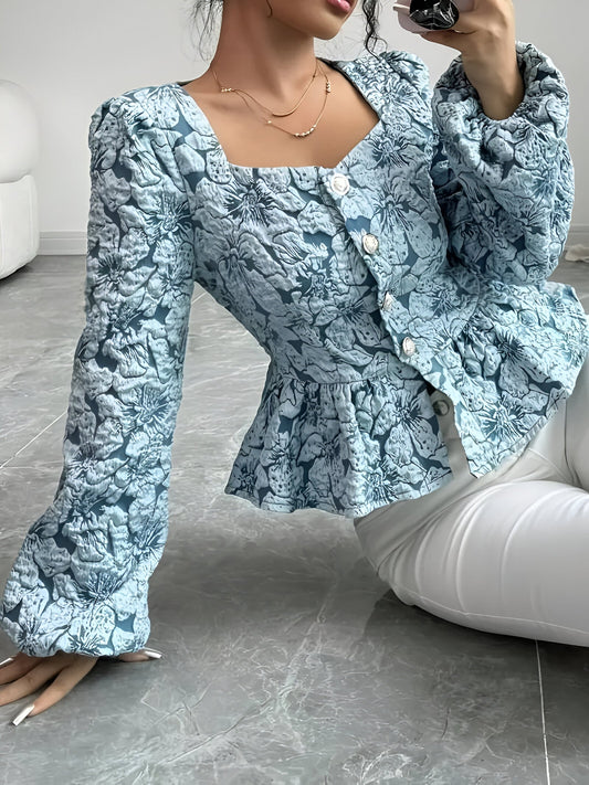 Bijou - Jacquard Blouse met Sweetheart Hals