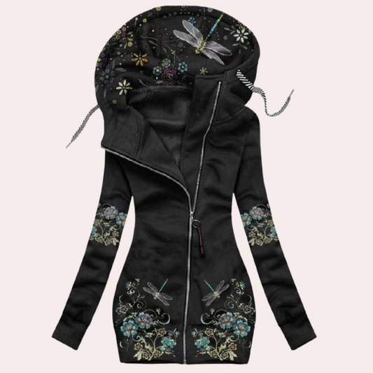 Dames Hoodie met Rits – Bloemenprint, Lange Mouw, Casual Streetwear