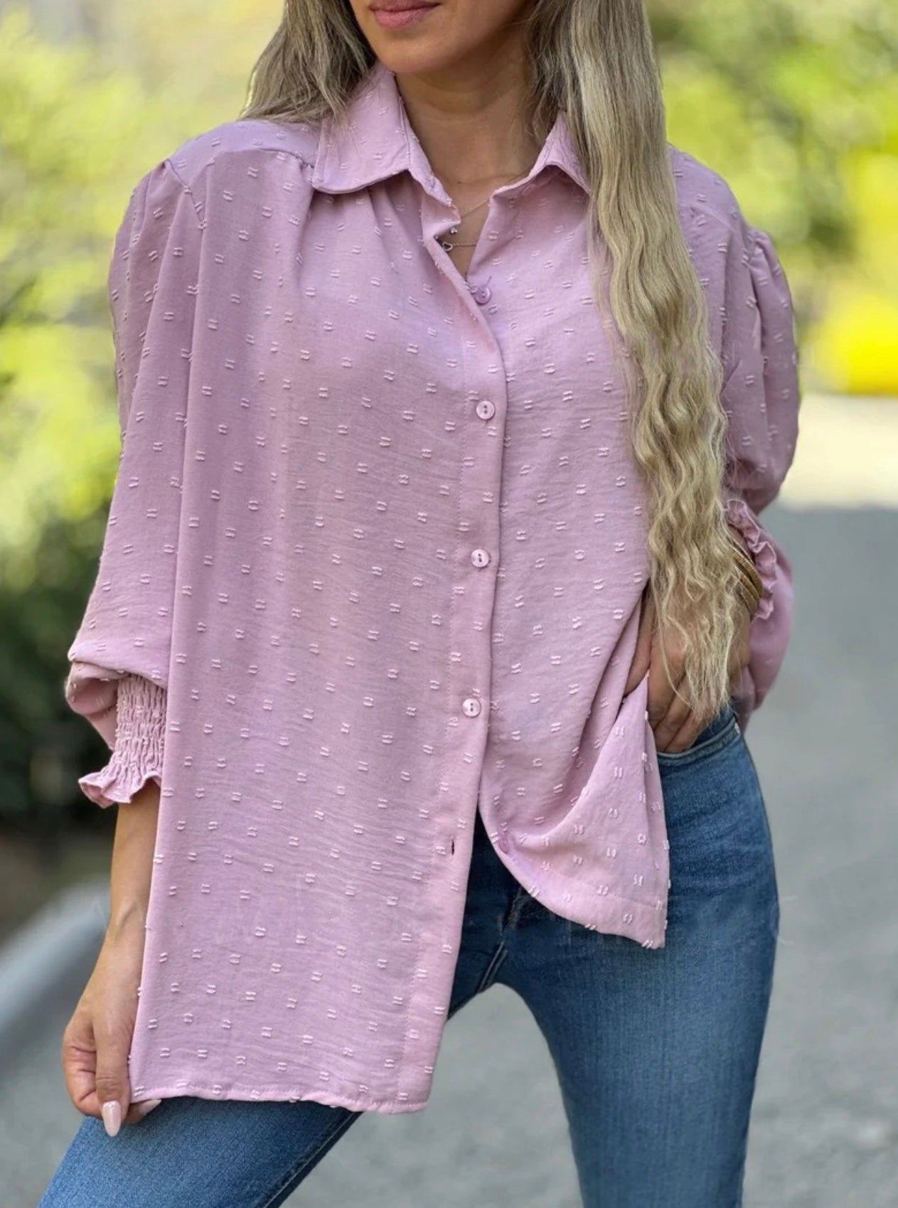 Bonnie - Blouse met Swiss Dot en Lantaarnmouwen