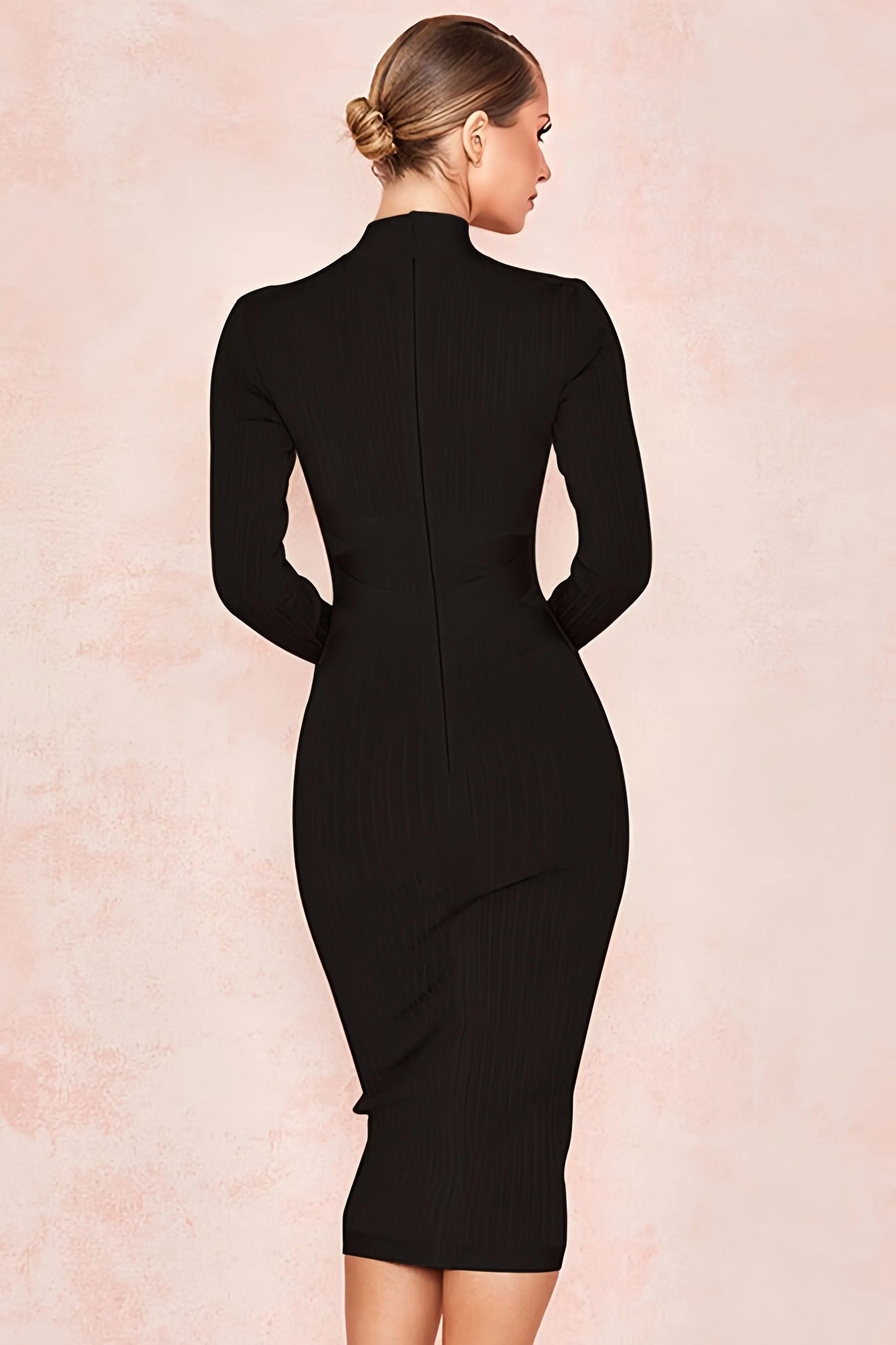 Elin - Stijlvolle Midi-Jurk met Opstaande Kraag