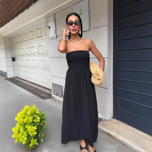 Smocktop Strapless Damesjurk Midi – Perfecte Pasvorm voor Elke Gelegenheid