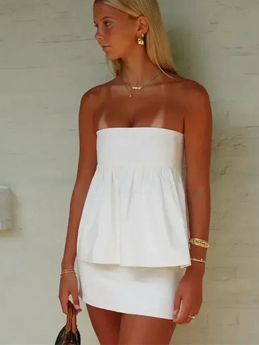 Gine - Trendy Strapless Off-Shoulder Top