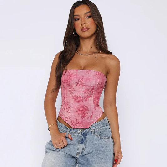 Gaya - Roze Strapless Korset Top