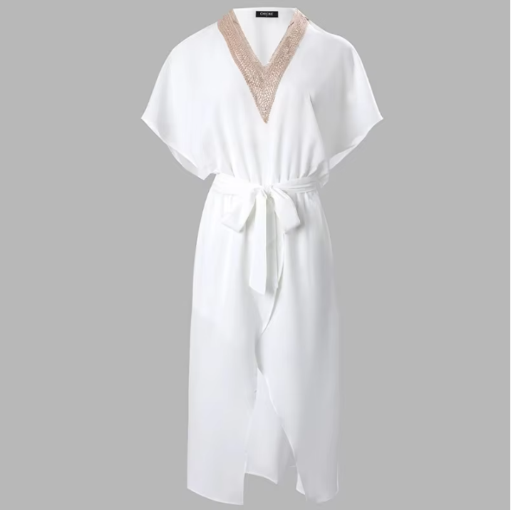 Livia - Moderne Witte Midi-Jurk met Chic V-Hals