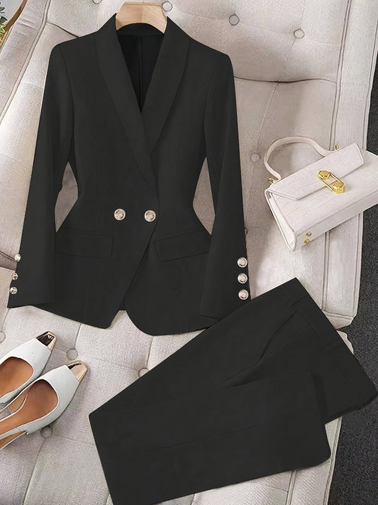 Gisla - Elegante Effen Kleur Tweedelige Blazer Set