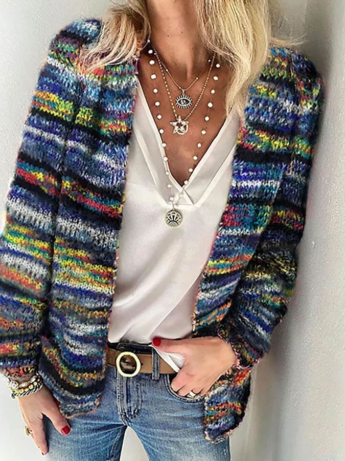 Dames Gebreid Vest – Multicolor Cardigan, Casual voor Herfst en Winter