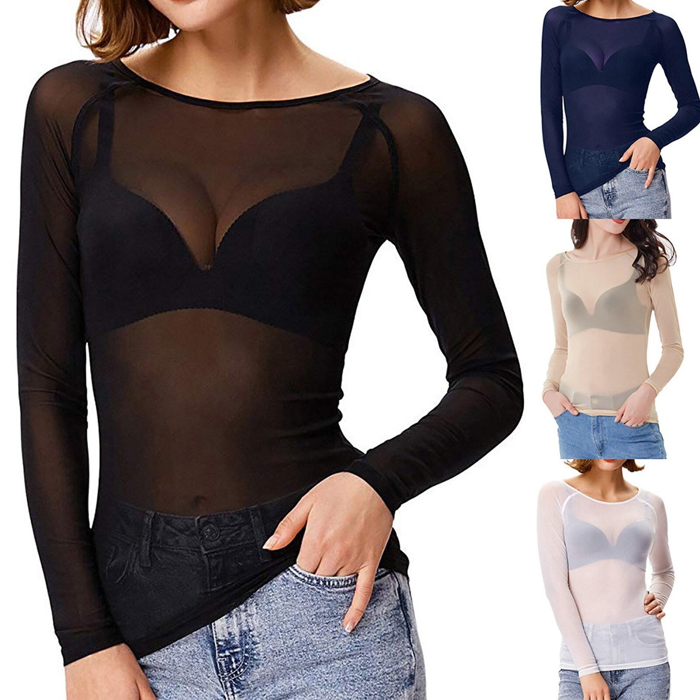 Naïa – Dames mesh top met lange mouwen