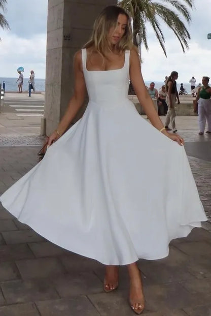 Sophie - Midi-jurk met Vierkante Hals en Hoge Taille