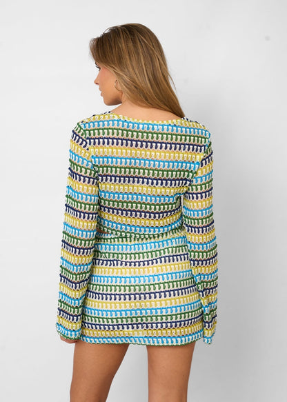 Evelien - Set van Gebreide Crop Top met Lange Mouwen en Hoge Taille Mini Rok