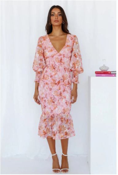 Lara - Elegante Midi Jurk met Bloemenprint voor Dames