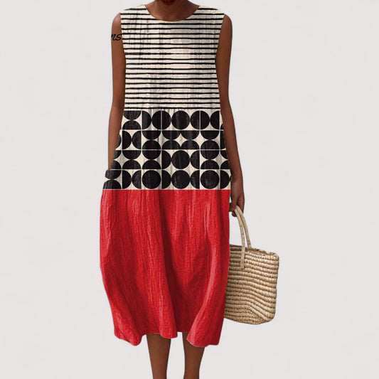 Grafisch Kleurvlak Midi Jurk voor Dames met Loose Fit – Comfortabel en Uniek Design