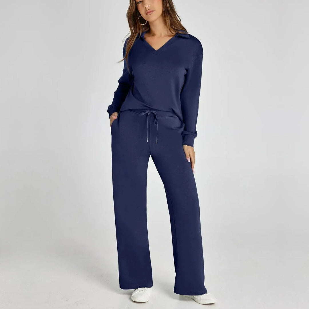 Dames Luxe Loungewear Set – Comfy V-hals Top en Broek van Zacht Katoen, Perfect voor Thuis en Ontspanning