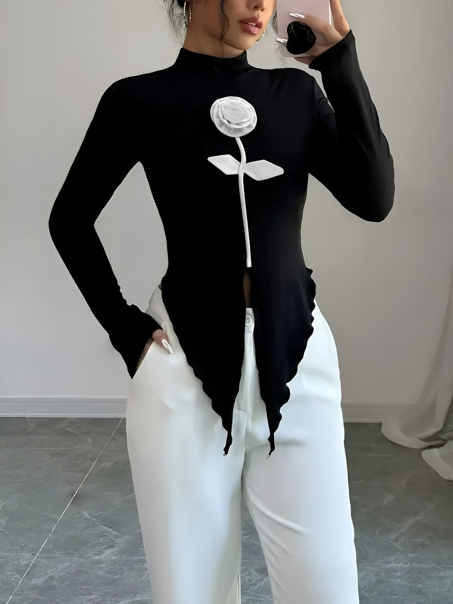 Bay - Elegant T-shirt met Hoge Kraag