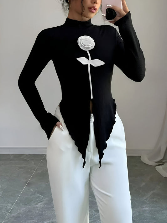 Bay - Elegant T-shirt met Hoge Kraag