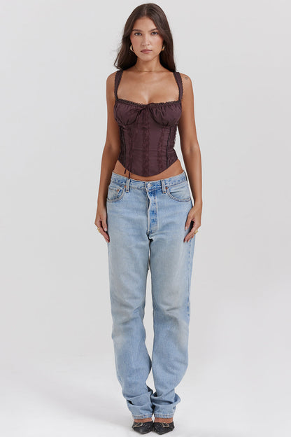 Grazina - Bruine Kant Corset Top