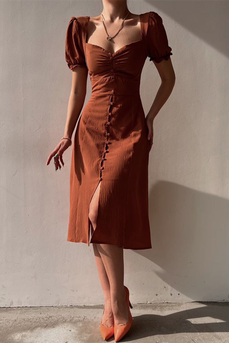 Livia - Stijlvolle Effen V-hals A-Lijn Jurk met Buckle Detail