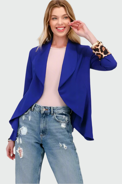 Livia - Modieuze Opgerolde Luipaardblazer met Open Voorkant