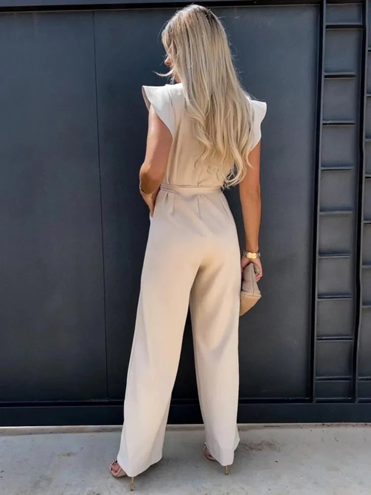 Melina - Jumpsuit met Ruches Mouwen & Ceintuur