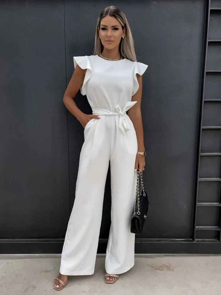 Melina - Jumpsuit met Ruches Mouwen & Ceintuur
