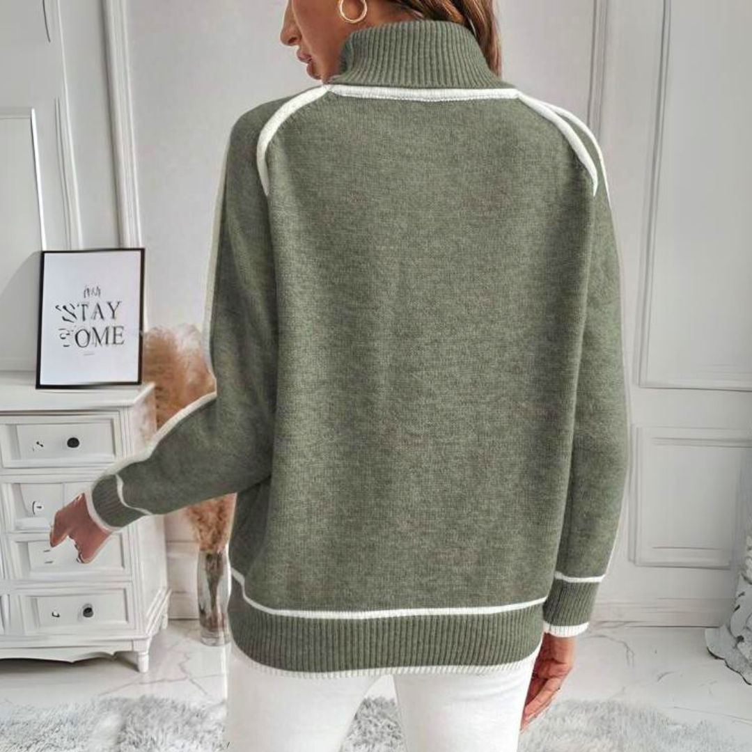 Dames Gebreide Trui – Olijfgroen, Lange Mouw, Casual Sweater voor Herfst/Winter
