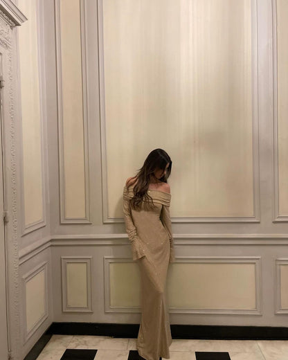 Luna - Glinsterende Off-Shoulder Maxi Jurk