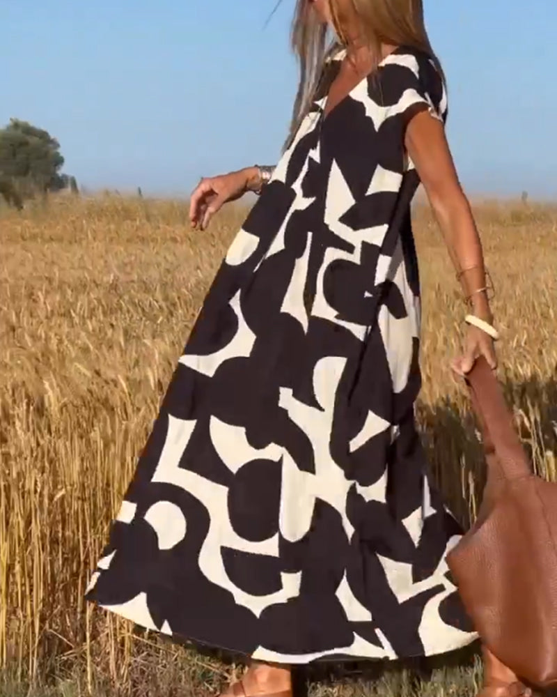 Sophie - V-hals Geprinte Maxi Jurk