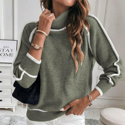 Dames Gebreide Trui – Olijfgroen, Lange Mouw, Casual Sweater voor Herfst/Winter