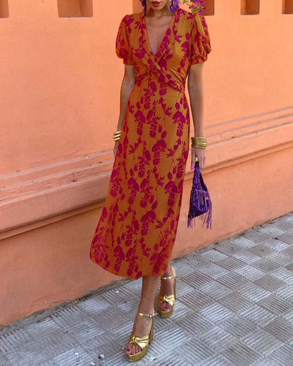 Deva - Bloemenprint Jurk met V-hals