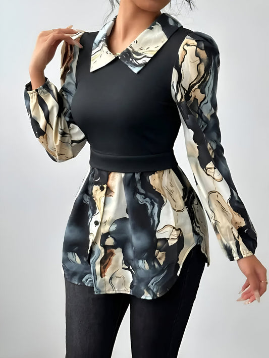 Bess - Blouse met Marmeren Print