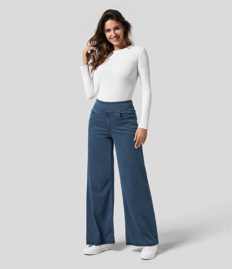 Dames Hoge Taille Comfy Elastische Broek – Zwart, Casual Stretchstof voor Dagelijks Gebruik