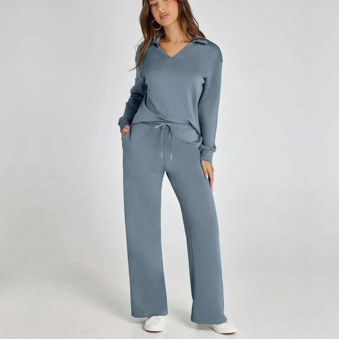 Dames Luxe Loungewear Set – Comfy V-hals Top en Broek van Zacht Katoen, Perfect voor Thuis en Ontspanning