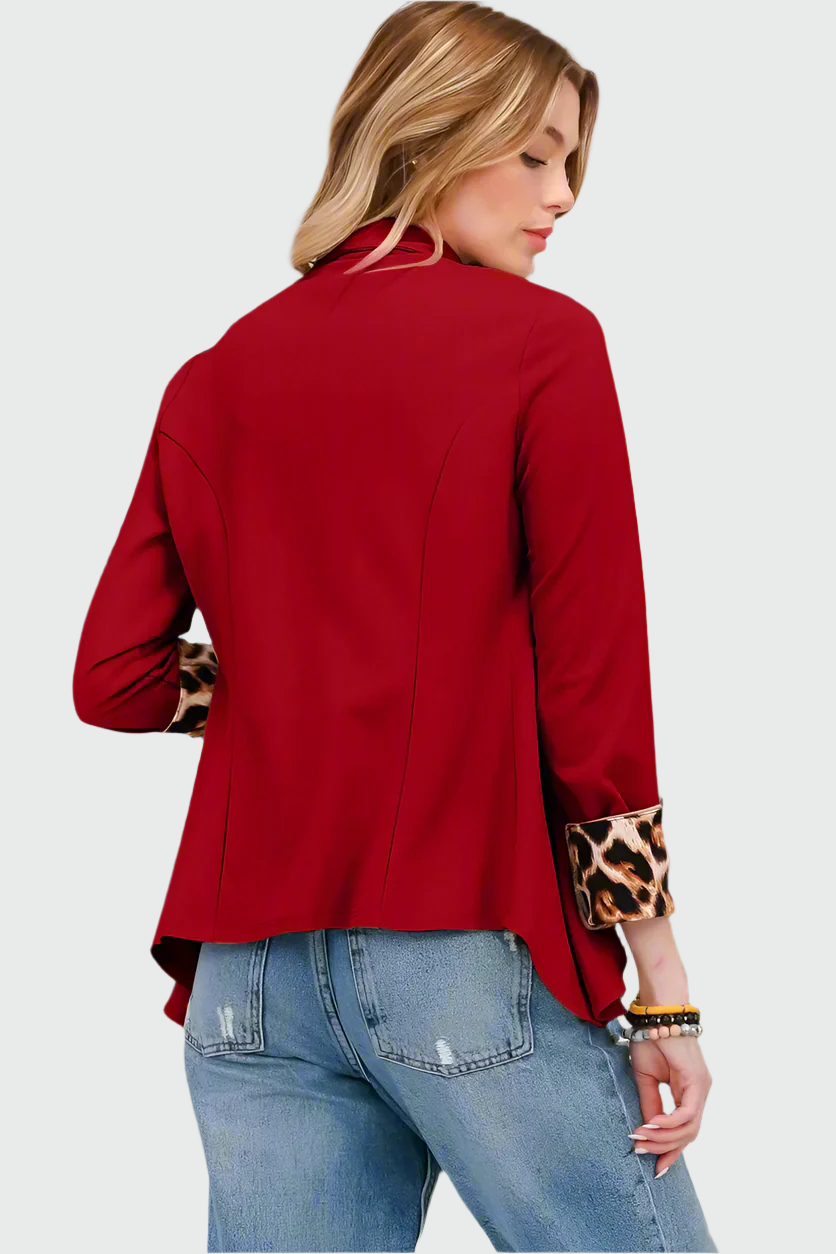 Livia - Modieuze Opgerolde Luipaardblazer met Open Voorkant