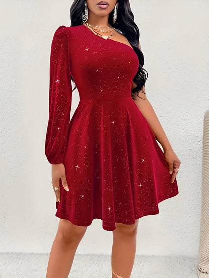 Charlotta - Eén-Schouder Overhemdjurk met Ruches