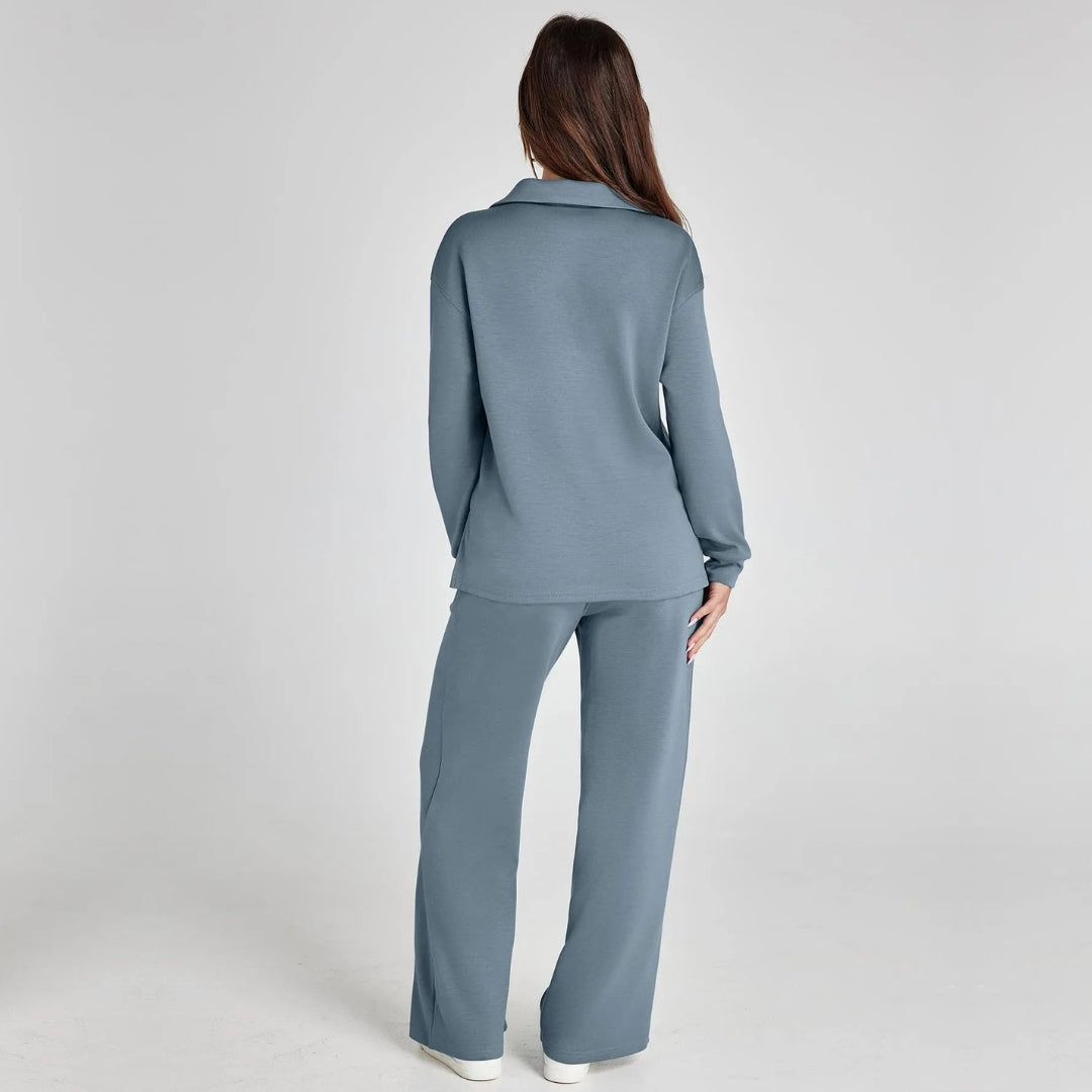 Dames Luxe Loungewear Set – Comfy V-hals Top en Broek van Zacht Katoen, Perfect voor Thuis en Ontspanning