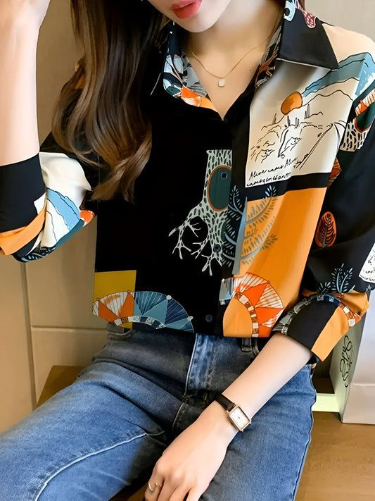 Birdie - Vintage Blouse met Natuurprint