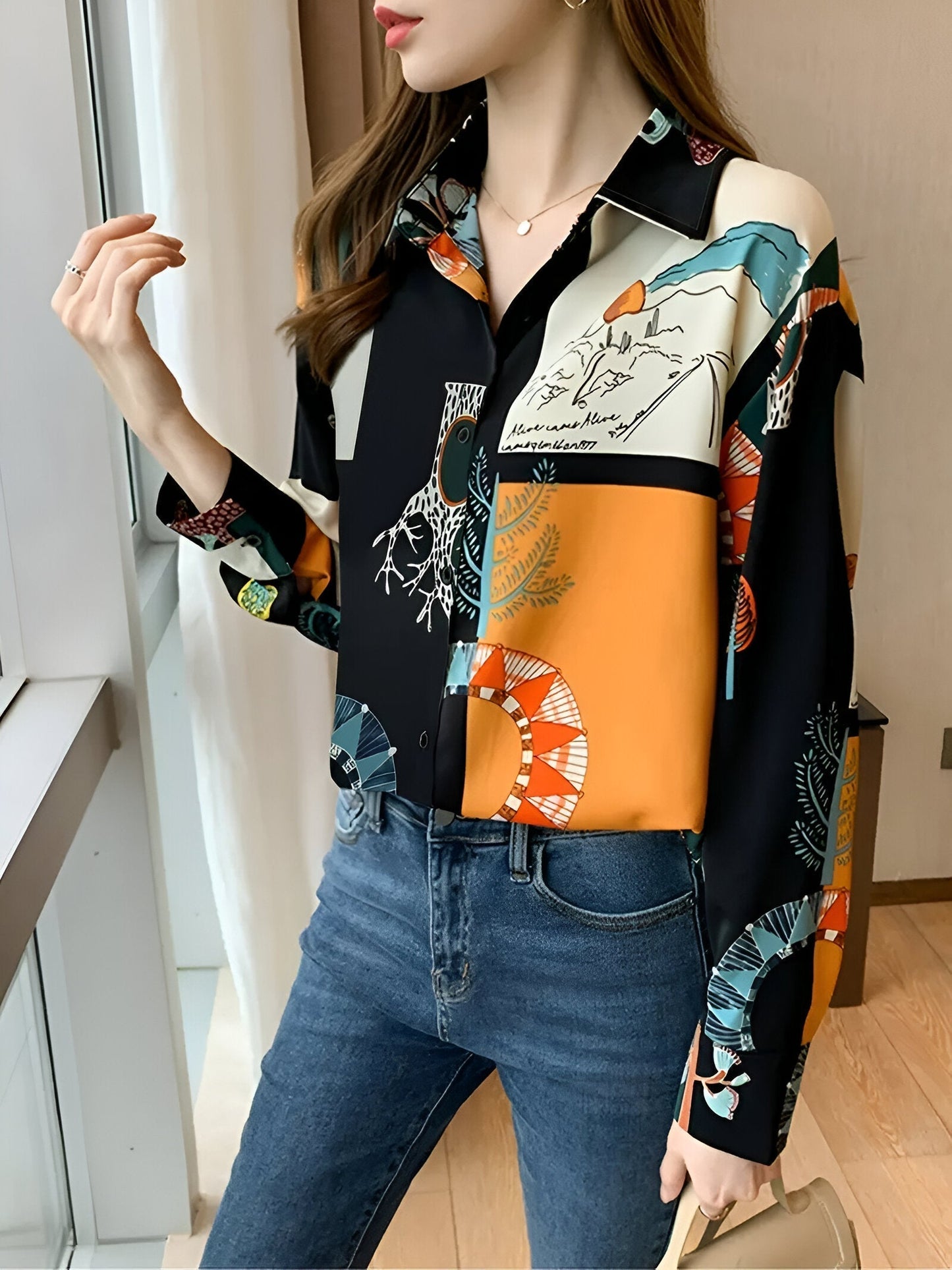 Birdie - Vintage Blouse met Natuurprint