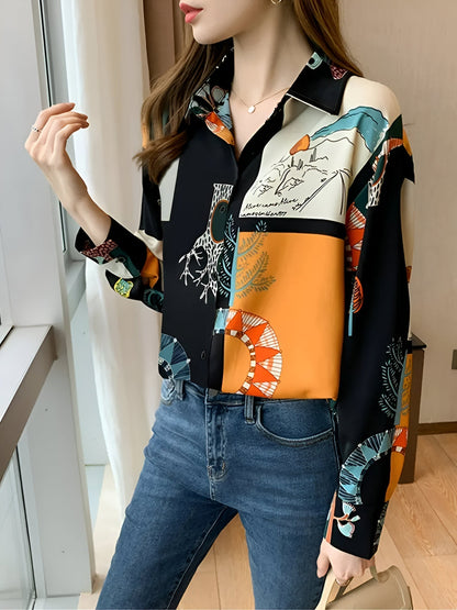 Birdie - Vintage Blouse met Natuurprint