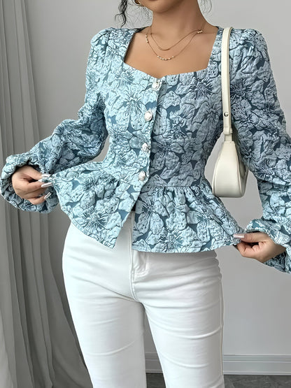 Bijou - Jacquard Blouse met Sweetheart Hals