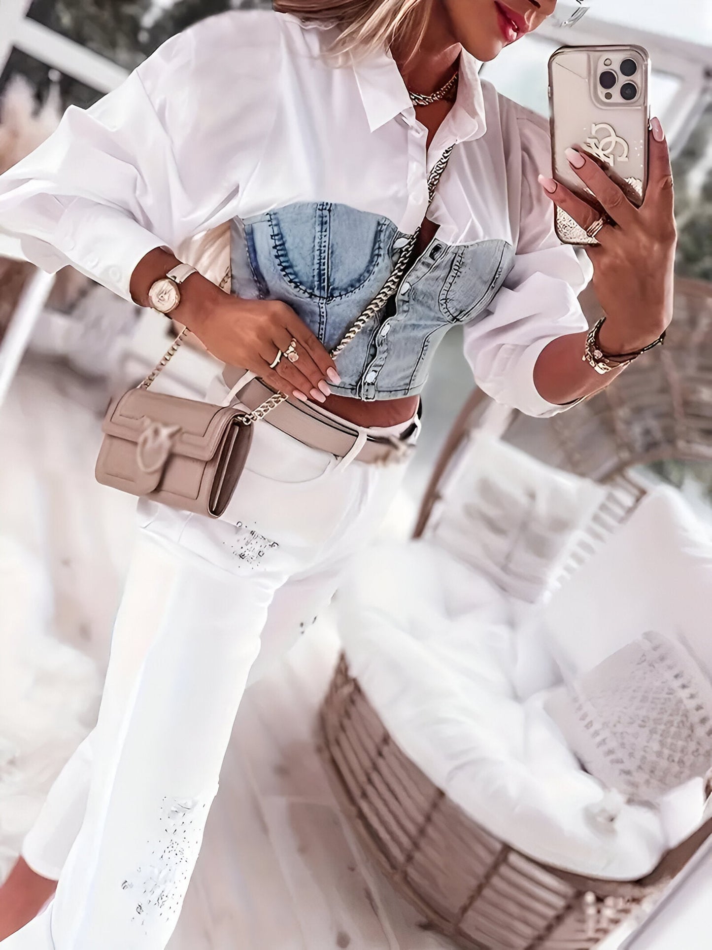 Blue - Denim Look Blouse