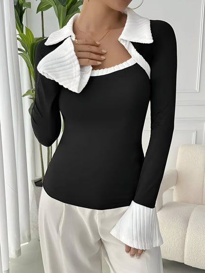 Bluma - T-shirt met Contrasterende Kraag