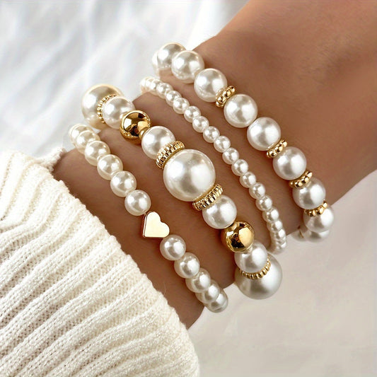 Levana - Stijlvolle Set van 4 Armbanden met Kunstparels | Tijdloze Elegantie