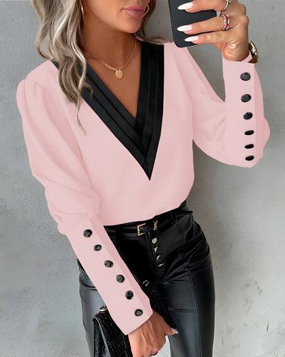 Caris - Blouse met V-hals en Colour Block