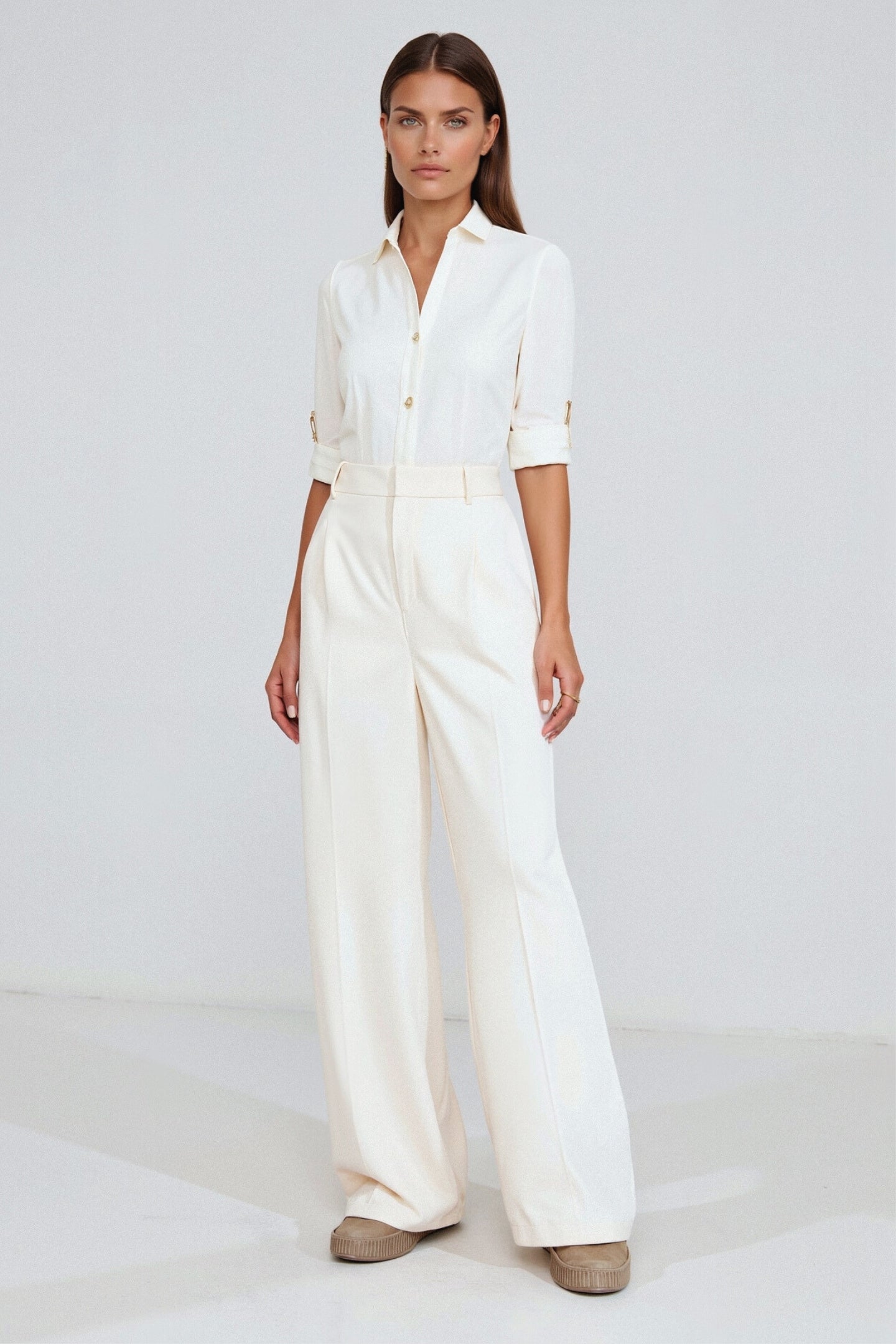 Elegante damesbroek met wijde snit en plooien