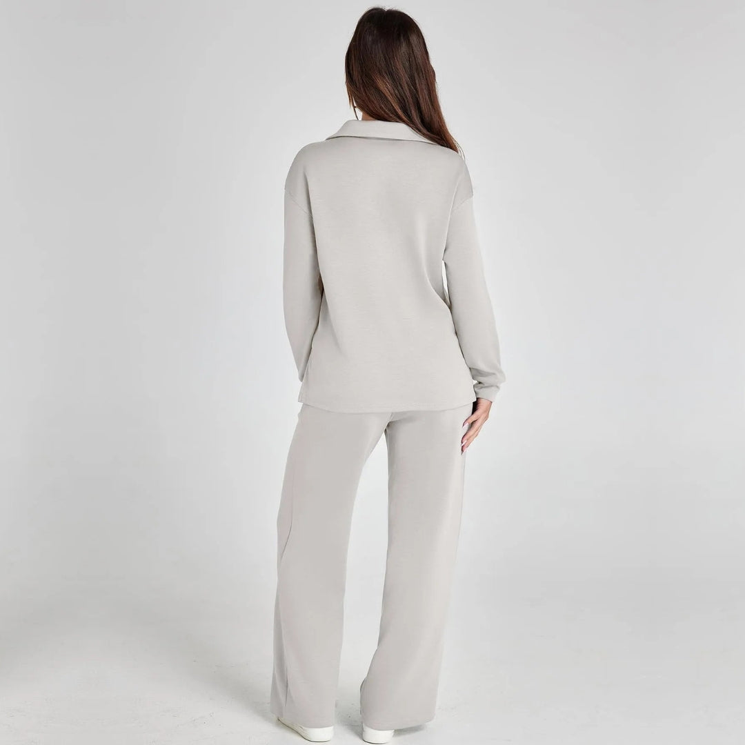 Dames Luxe Loungewear Set – Comfy V-hals Top en Broek van Zacht Katoen, Perfect voor Thuis en Ontspanning