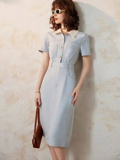 Katoenen Overhemdjurk met Taille-accent en Korte Mouwen – Comfortabele Pasvorm voor Elke Dag