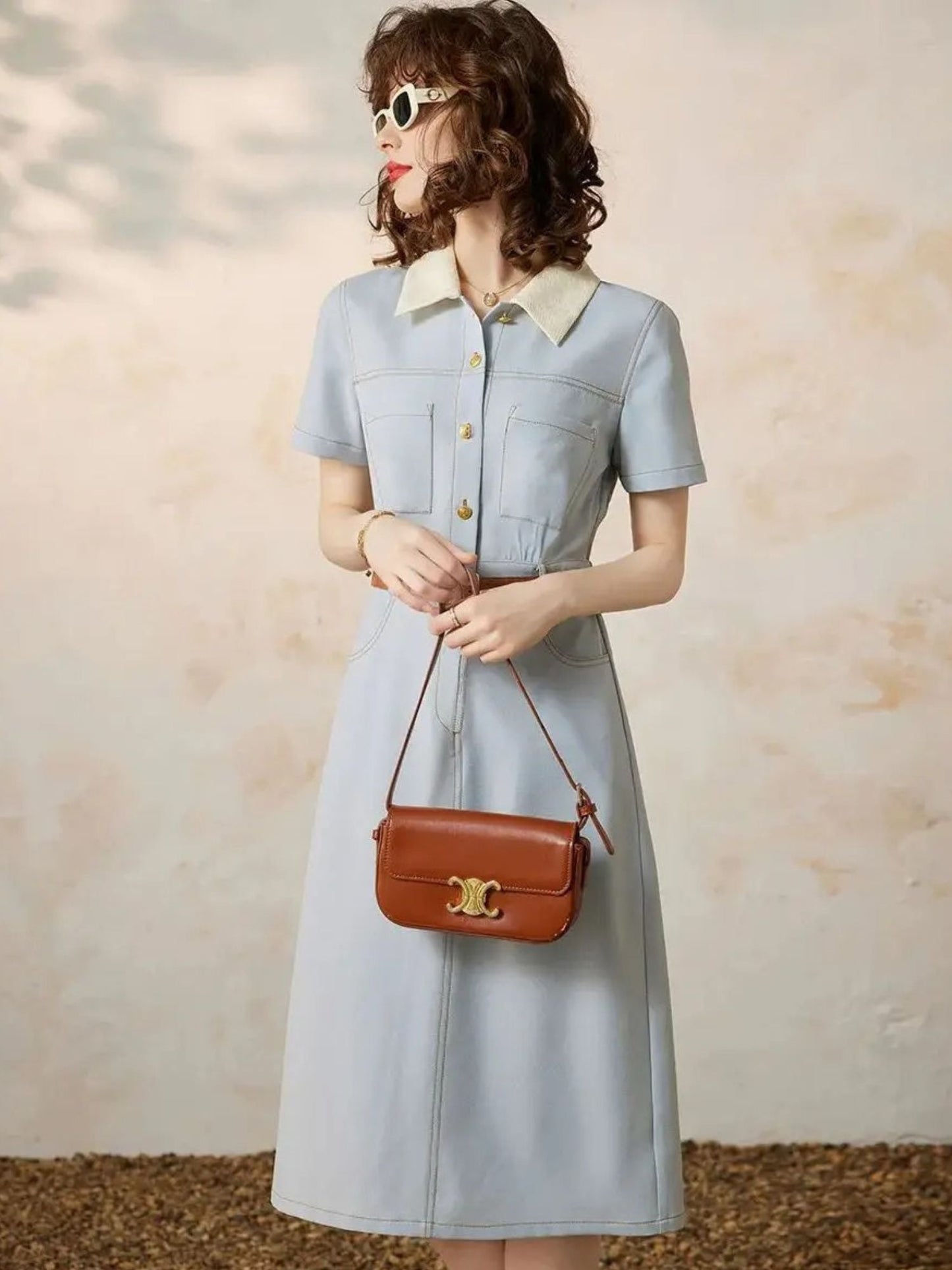 Katoenen Overhemdjurk met Taille-accent en Korte Mouwen – Comfortabele Pasvorm voor Elke Dag