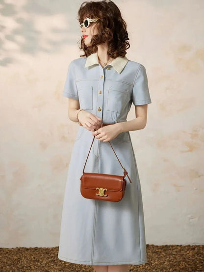 Katoenen Overhemdjurk met Taille-accent en Korte Mouwen – Comfortabele Pasvorm voor Elke Dag